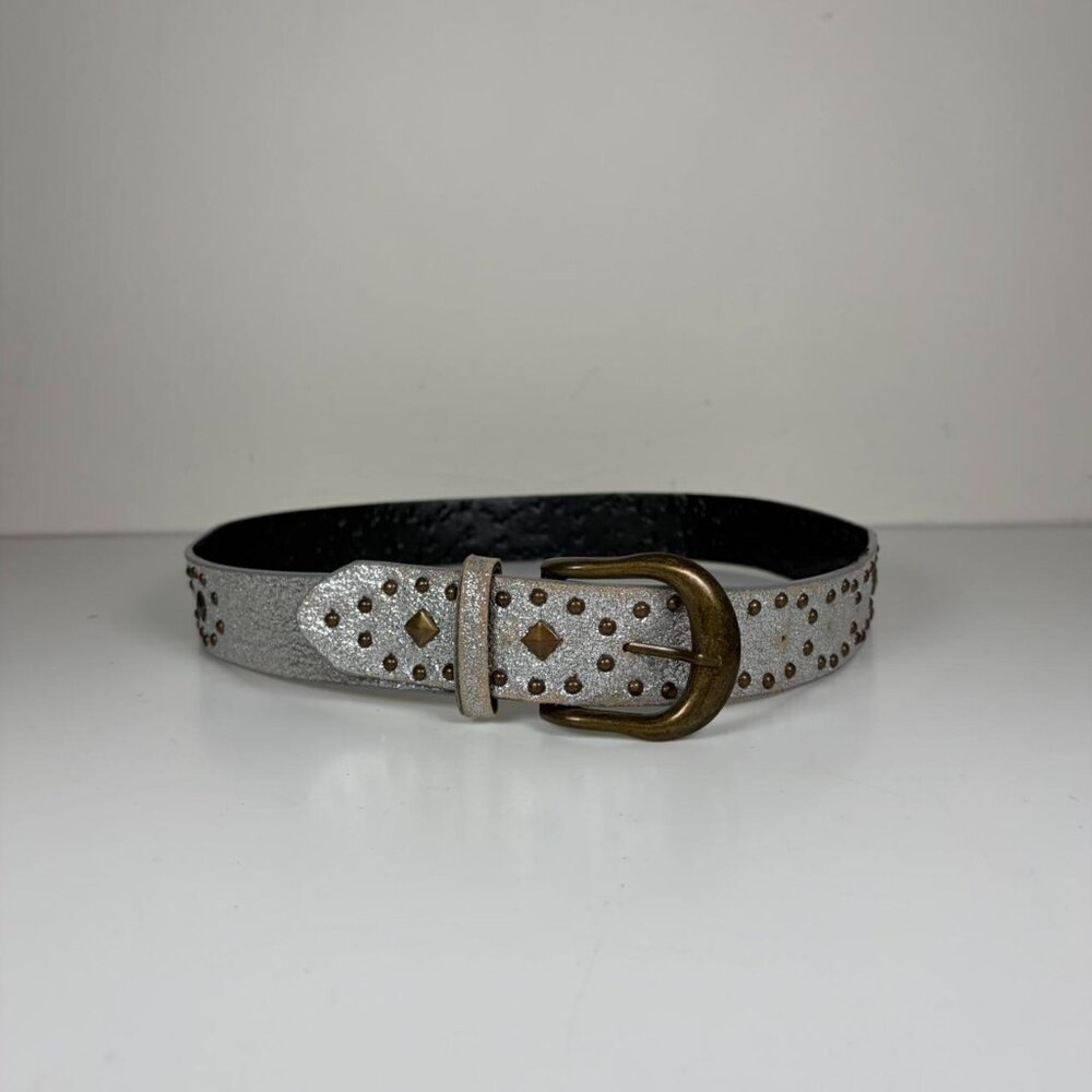 2000s Grunge Glam Metallic Silber + Gold Stud Belt